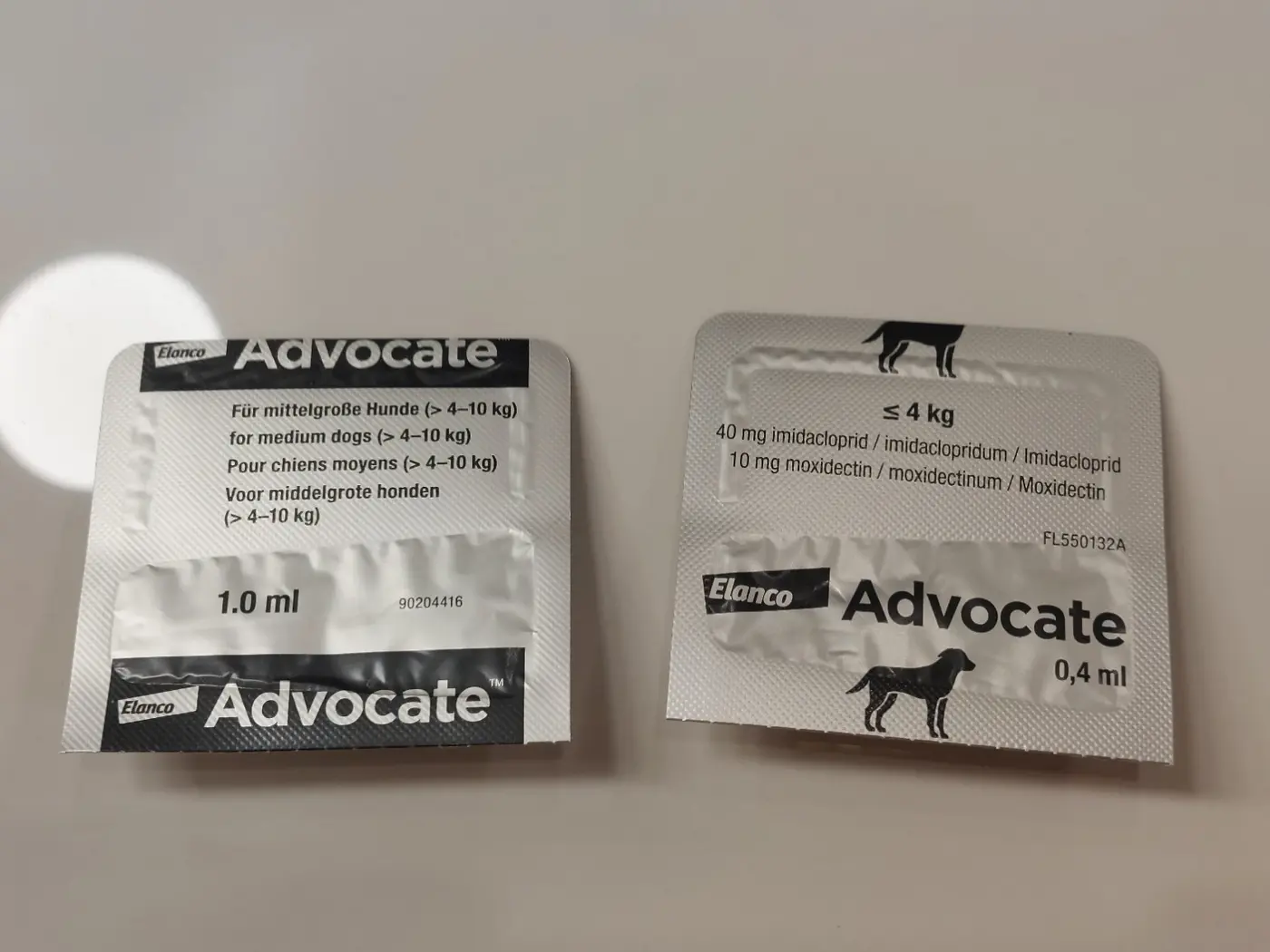 Advocate 包裝背面,可見體重規格、容量與有效成分標示